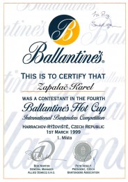 1999 Hot Cup Ballantines - diplom za účast
